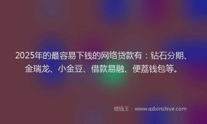 2025年的最容易下钱的网络贷款有：钻石分期、金瑞龙、小金豆、借款易融、便荔钱包等。