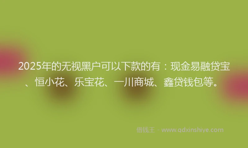 2025年的无视黑户可以下款的有：现金易融贷宝、恒小花、乐宝花、一川商城、鑫贷钱包等。