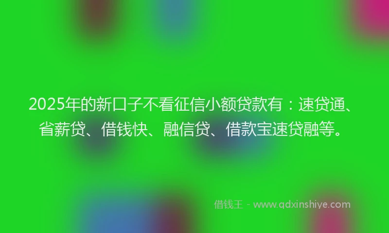 2025年的新口子不看征信小额贷款有：速贷通、省薪贷、借钱快、融信贷、借款宝速贷融等。
