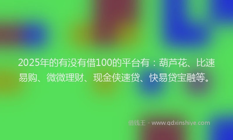 2025年的有没有借100的平台有：葫芦花、比速易购、微微理财、现金侠速贷、快易贷宝融等。