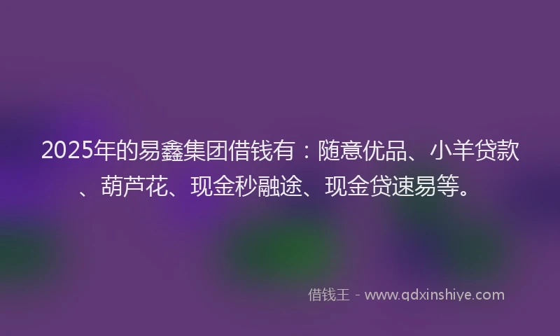 2025年的易鑫集团借钱有：随意优品、小羊贷款、葫芦花、现金秒融途、现金贷速易等。