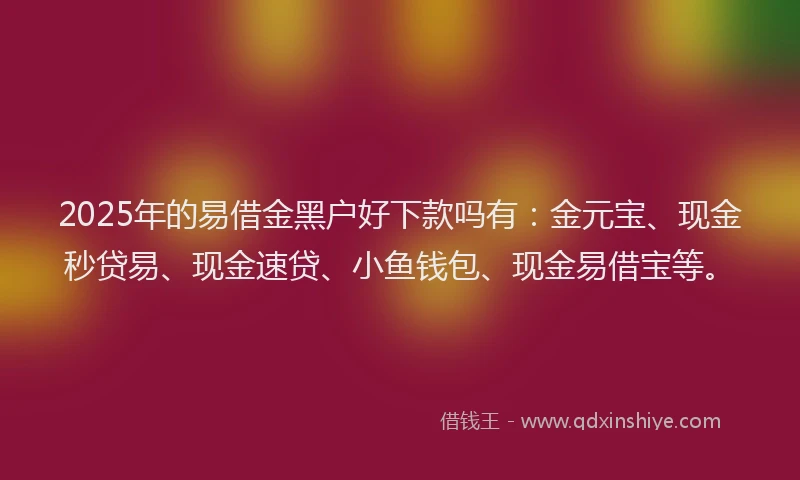 2025年的易借金黑户好下款吗有：金元宝、现金秒贷易、现金速贷、小鱼钱包、现金易借宝等。