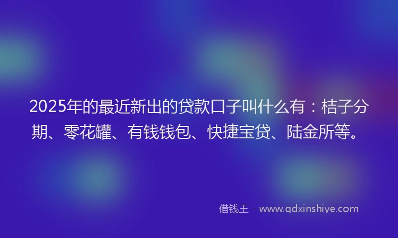 2025年的最近新出的贷款口子叫什么有：桔子分期、零花罐、有钱钱包、快捷宝贷、陆金所等。