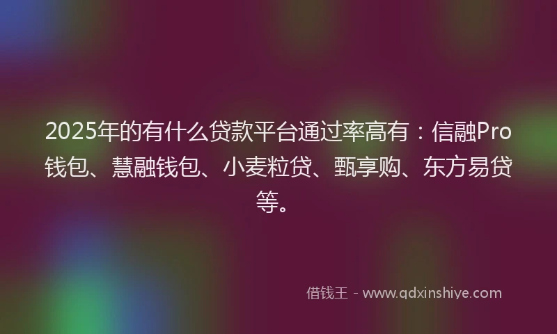 2025年的有什么贷款平台通过率高有：信融Pro钱包、慧融钱包、小麦粒贷、甄享购、东方易贷等。