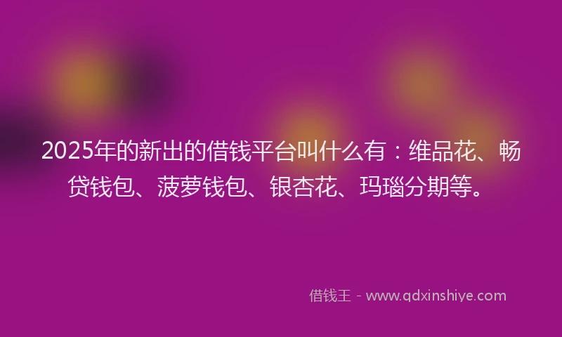 2025年的新出的借钱平台叫什么有：维品花、畅贷钱包、菠萝钱包、银杏花、玛瑙分期等。