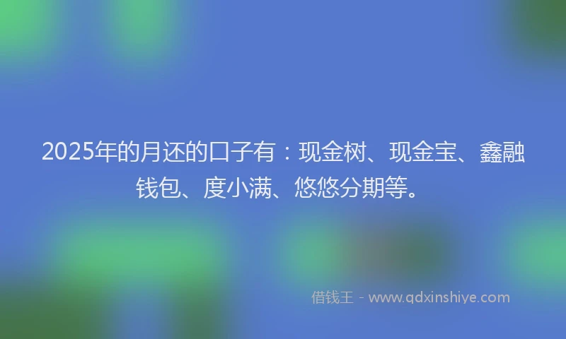 2025年的月还的口子有：现金树、现金宝、鑫融钱包、度小满、悠悠分期等。
