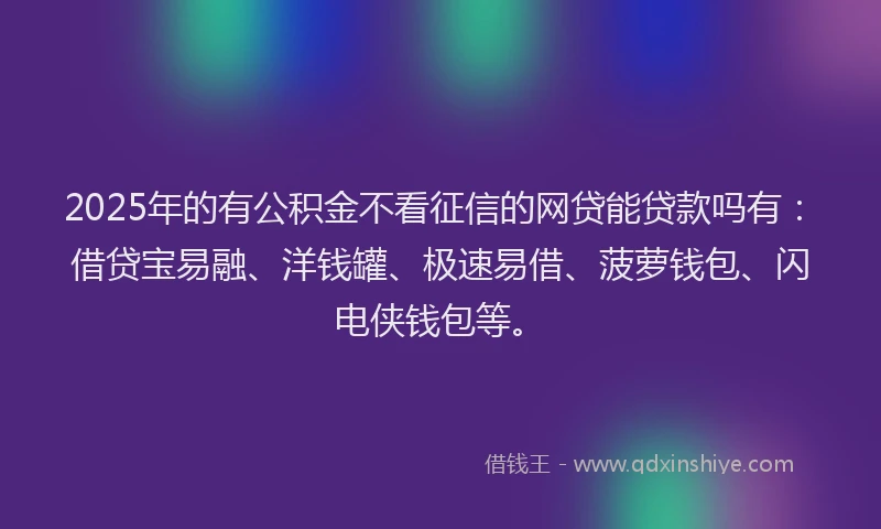 2025年的有公积金不看征信的网贷能贷款吗有：借贷宝易融、洋钱罐、极速易借、菠萝钱包、闪电侠钱包等。
