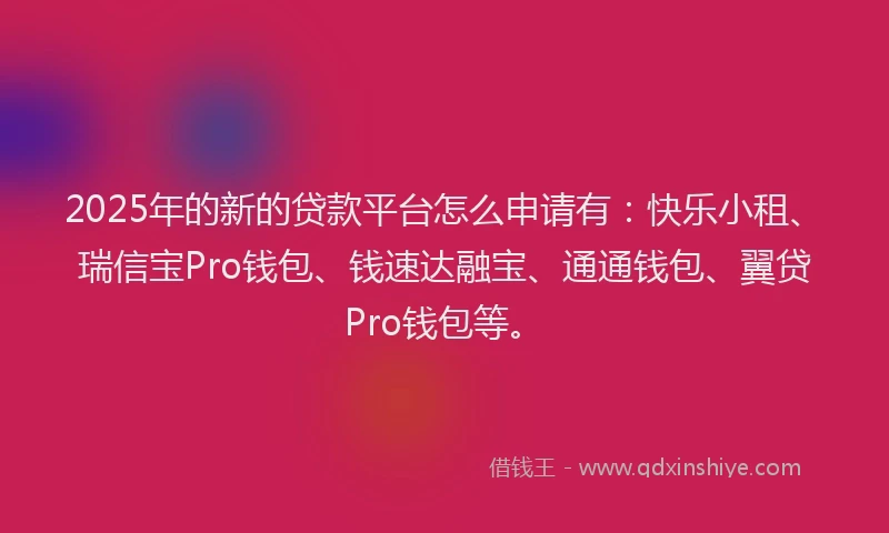 2025年的新的贷款平台怎么申请有：快乐小租、瑞信宝Pro钱包、钱速达融宝、通通钱包、翼贷Pro钱包等。