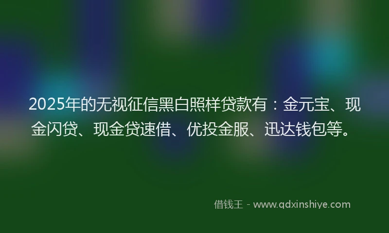 2025年的无视征信黑白照样贷款有：金元宝、现金闪贷、现金贷速借、优投金服、迅达钱包等。