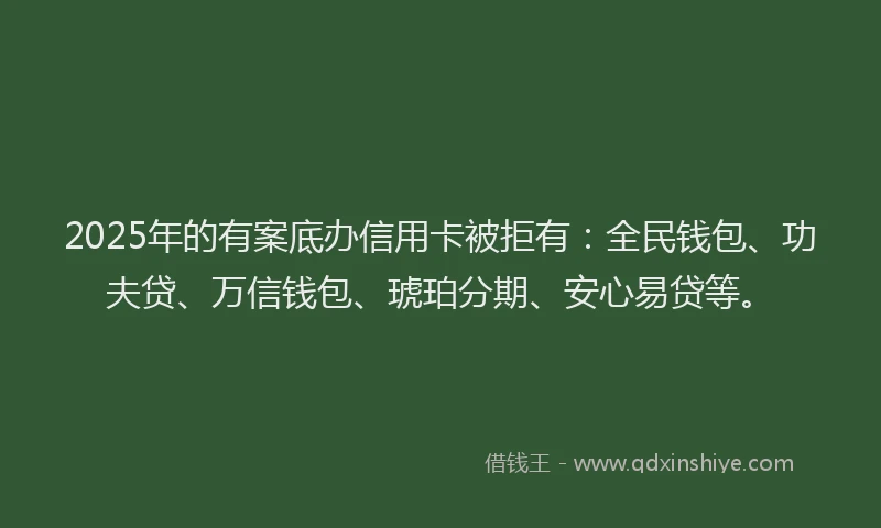 2025年的有案底办信用卡被拒有：全民钱包、功夫贷、万信钱包、琥珀分期、安心易贷等。
