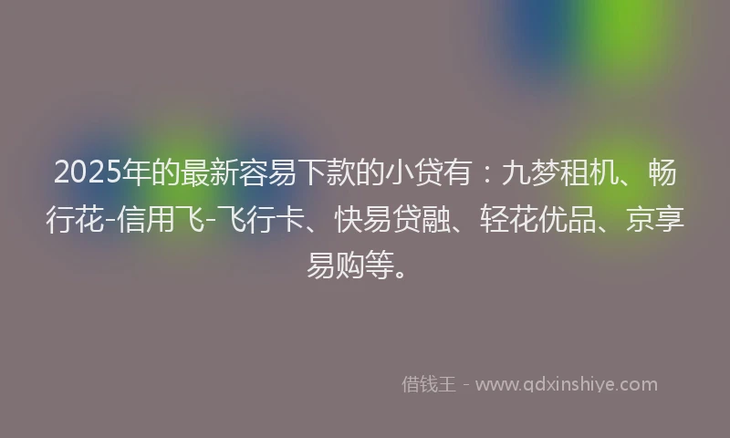 2025年的最新容易下款的小贷有：九梦租机、畅行花-信用飞-飞行卡、快易贷融、轻花优品、京享易购等。