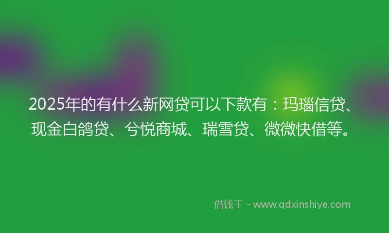 2025年的有什么新网贷可以下款有：玛瑙信贷、现金白鸽贷、兮悦商城、瑞雪贷、微微快借等。