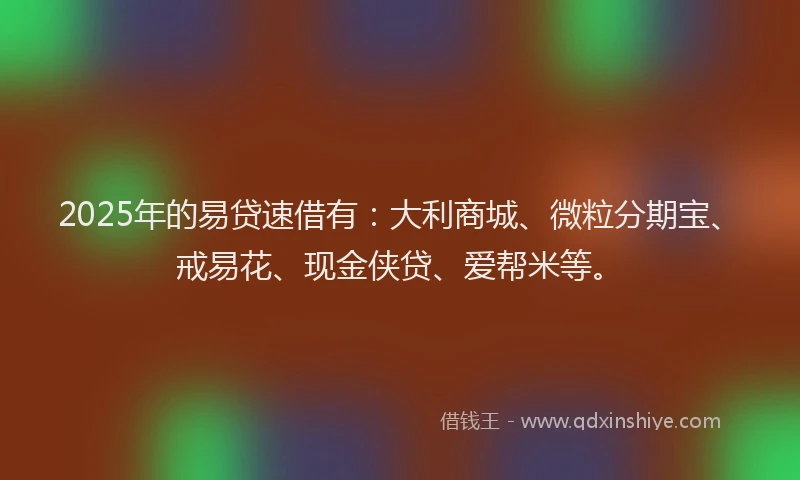 2025年的易贷速借有：大利商城、微粒分期宝、戒易花、现金侠贷、爱帮米等。