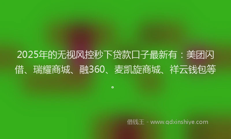 2025年的无视风控秒下贷款口子最新有：美团闪借、瑞耀商城、融360、麦凯旋商城、祥云钱包等。