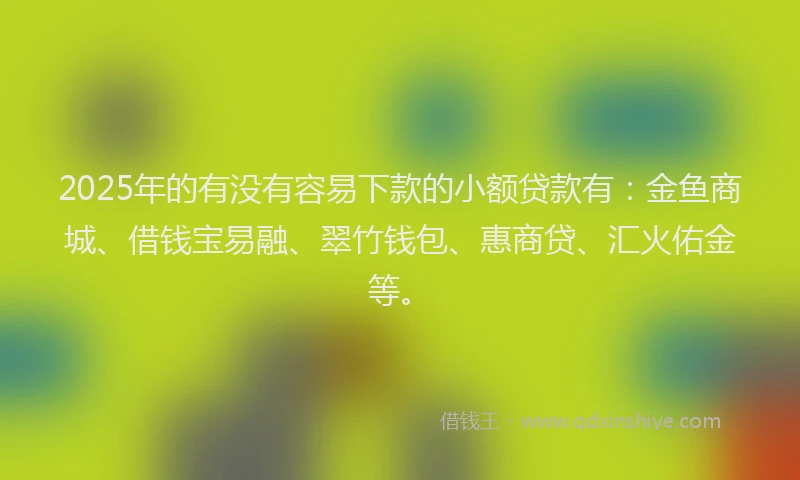 2025年的有没有容易下款的小额贷款有：金鱼商城、借钱宝易融、翠竹钱包、惠商贷、汇火佑金等。