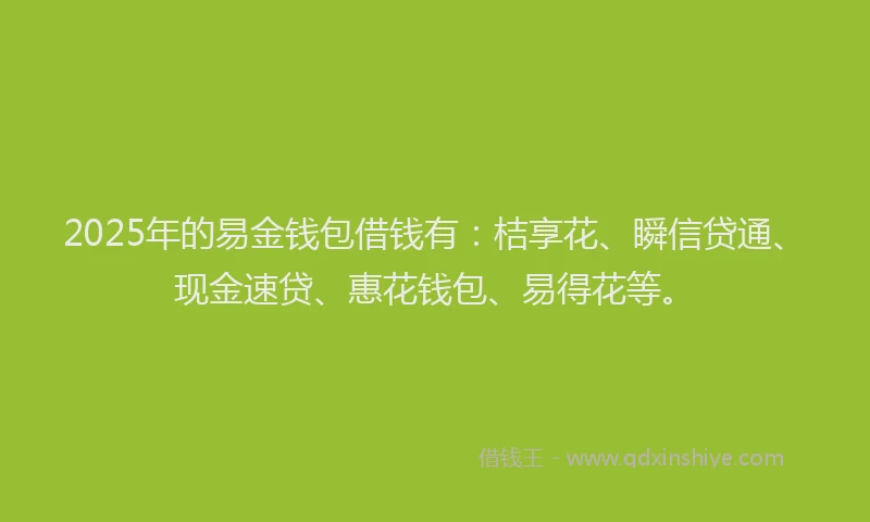 2025年的易金钱包借钱有：桔享花、瞬信贷通、现金速贷、惠花钱包、易得花等。