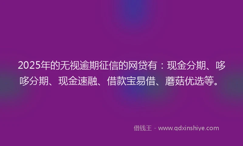 2025年的无视逾期征信的网贷有：现金分期、哆哆分期、现金速融、借款宝易借、蘑菇优选等。