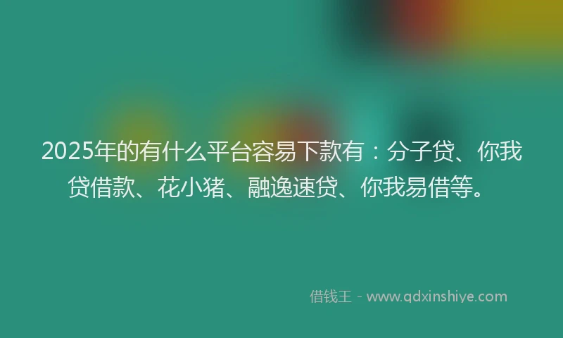 2025年的有什么平台容易下款有：分子贷、你我贷借款、花小猪、融逸速贷、你我易借等。