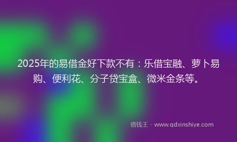 2025年的易借金好下款不有：乐借宝融、萝卜易购、便利花、分子贷宝盒、微米金条等。