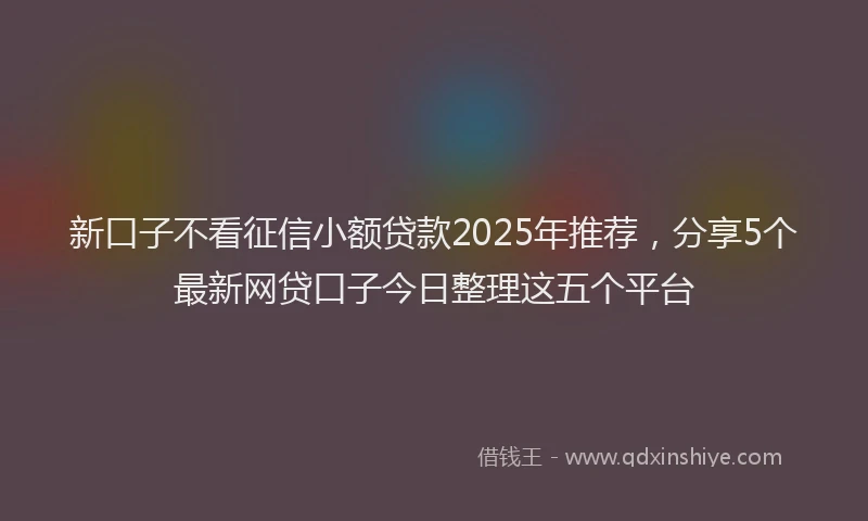 新口子不看征信小额贷款2025年推荐，分享5个最新网贷口子今日整理这五个平台