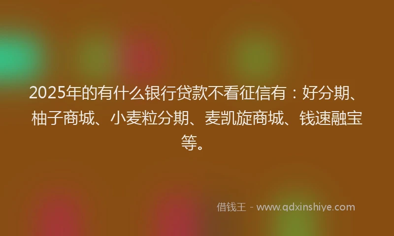 2025年的有什么银行贷款不看征信有：好分期、柚子商城、小麦粒分期、麦凯旋商城、钱速融宝等。