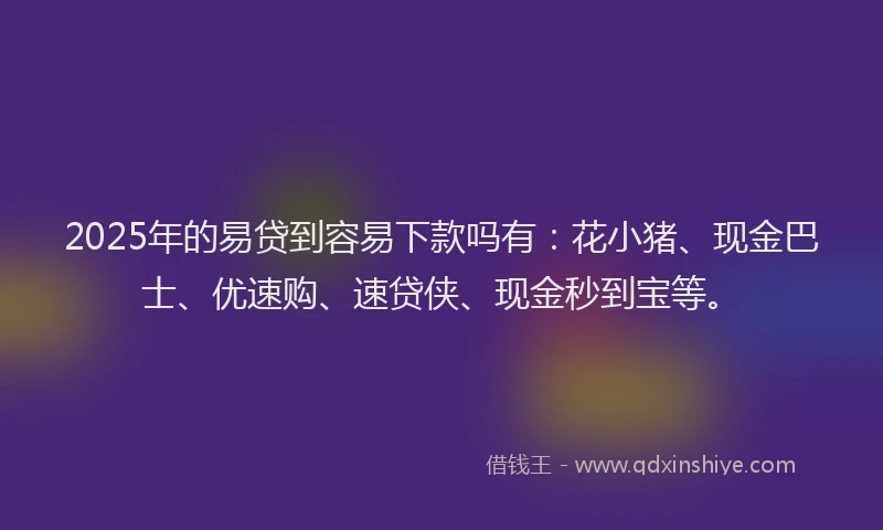 2025年的易贷到容易下款吗有：花小猪、现金巴士、优速购、速贷侠、现金秒到宝等。