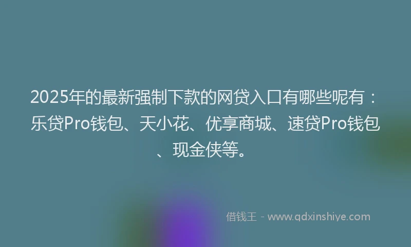 2025年的最新强制下款的网贷入口有哪些呢有：乐贷Pro钱包、天小花、优享商城、速贷Pro钱包、现金侠等。