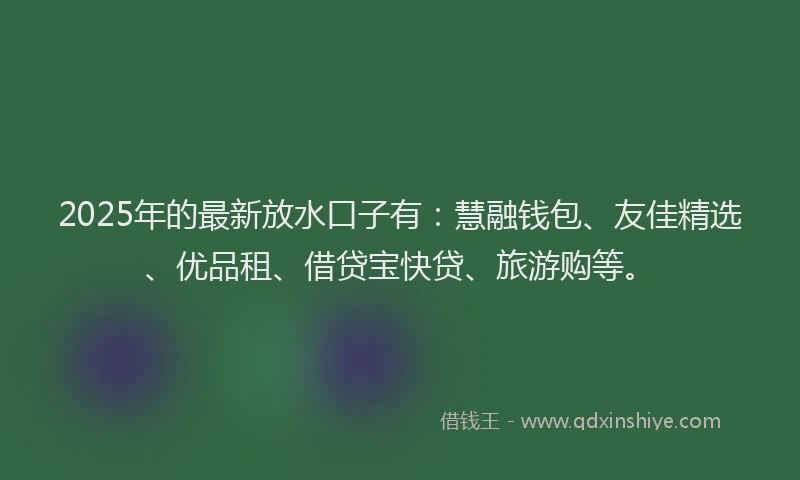 2025年的最新放水口子有：慧融钱包、友佳精选、优品租、借贷宝快贷、旅游购等。