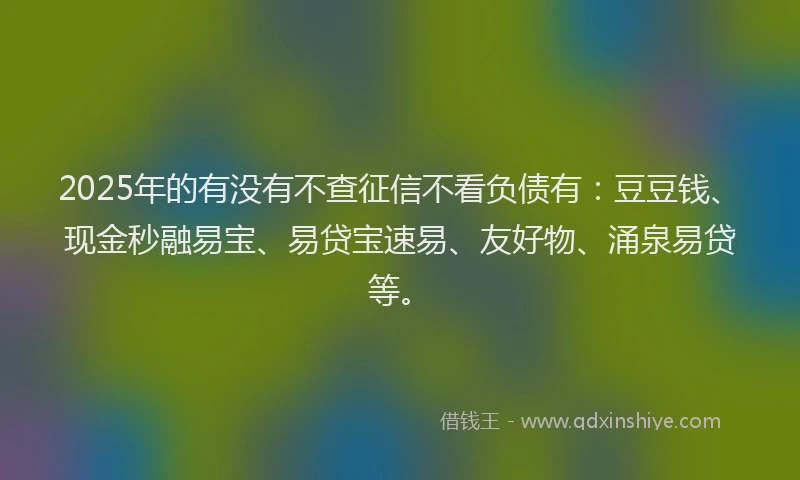 2025年的有没有不查征信不看负债有：豆豆钱、现金秒融易宝、易贷宝速易、友好物、涌泉易贷等。