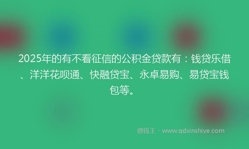 2025年的有不看征信的公积金贷款有：钱贷乐借、洋洋花呗通、快融贷宝、永卓易购、易贷宝钱包等。