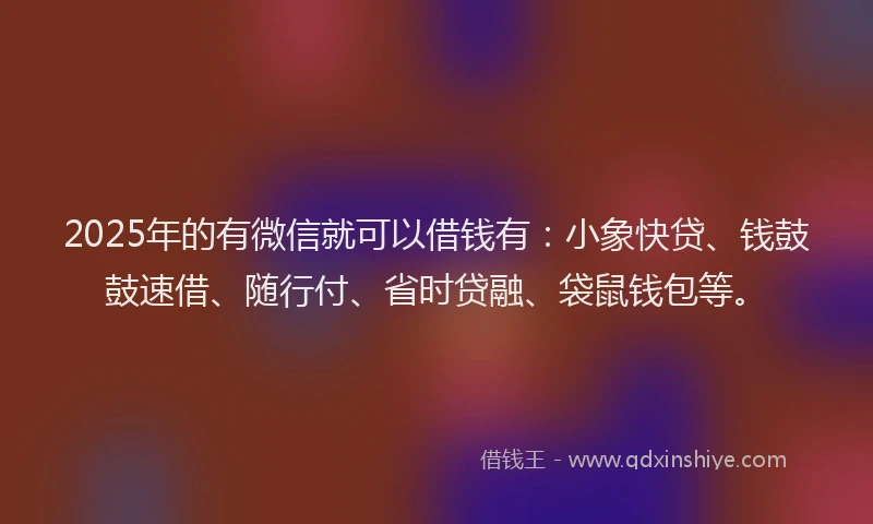 2025年的有微信就可以借钱有：小象快贷、钱鼓鼓速借、随行付、省时贷融、袋鼠钱包等。