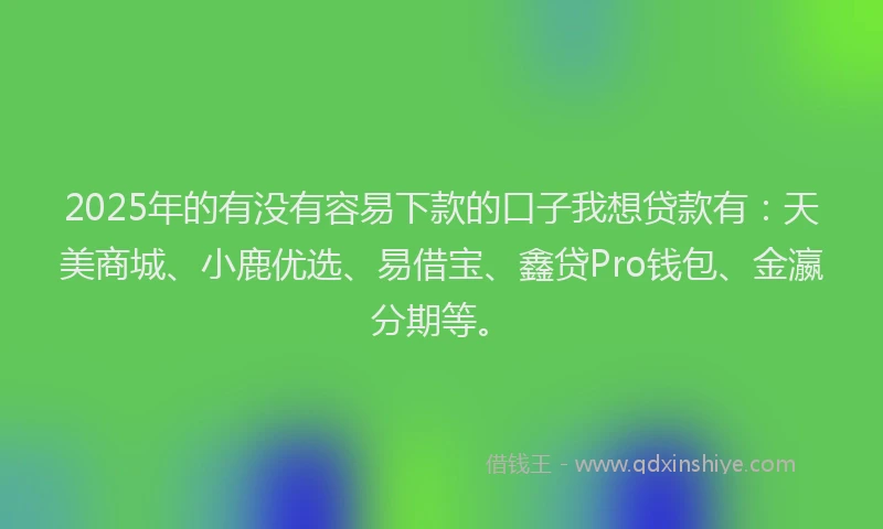 2025年的有没有容易下款的口子我想贷款有：天美商城、小鹿优选、易借宝、鑫贷Pro钱包、金瀛分期等。