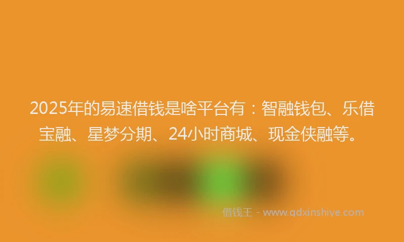 2025年的易速借钱是啥平台有：智融钱包、乐借宝融、星梦分期、24小时商城、现金侠融等。