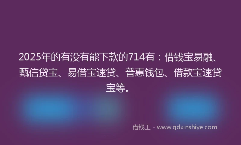 2025年的有没有能下款的714有：借钱宝易融、甄信贷宝、易借宝速贷、普惠钱包、借款宝速贷宝等。