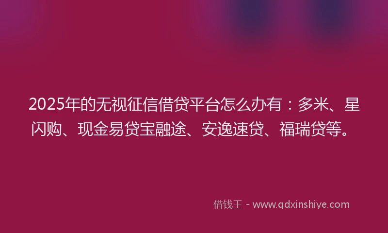 2025年的无视征信借贷平台怎么办有：多米、星闪购、现金易贷宝融途、安逸速贷、福瑞贷等。
