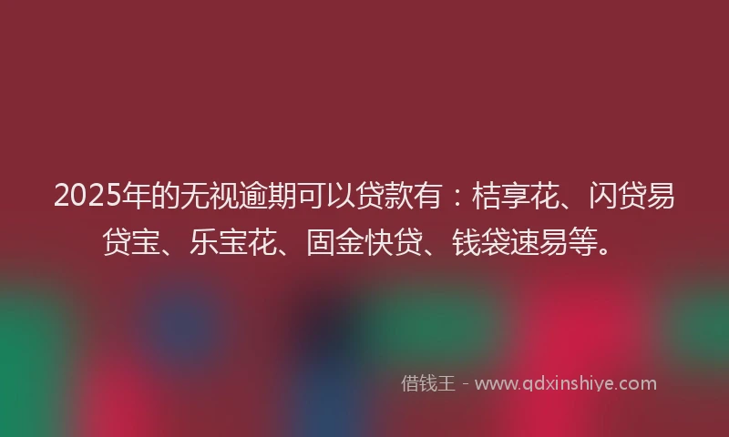 2025年的无视逾期可以贷款有：桔享花、闪贷易贷宝、乐宝花、固金快贷、钱袋速易等。