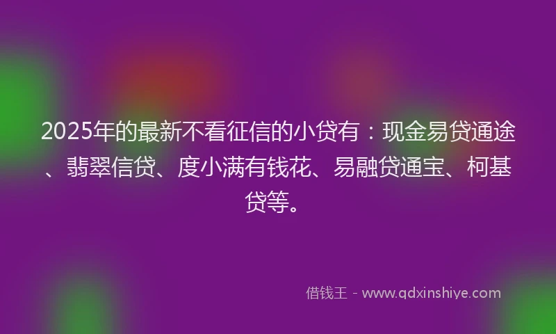 2025年的最新不看征信的小贷有：现金易贷通途、翡翠信贷、度小满有钱花、易融贷通宝、柯基贷等。