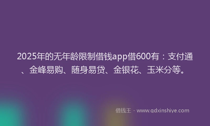 2025年的无年龄限制借钱app借600有：支付通、金峰易购、随身易贷、金银花、玉米分等。