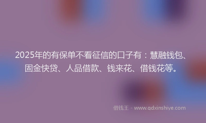 2025年的有保单不看征信的口子有：慧融钱包、固金快贷、人品借款、钱来花、借钱花等。