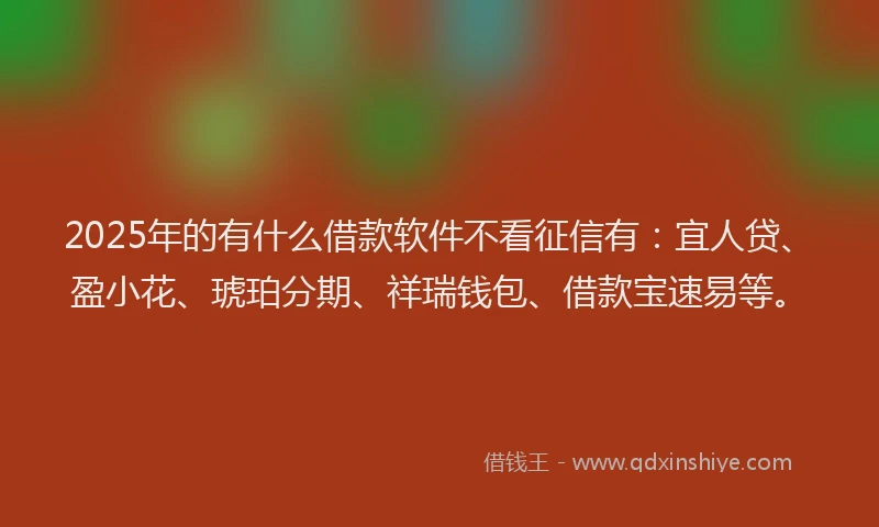 2025年的有什么借款软件不看征信有：宜人贷、盈小花、琥珀分期、祥瑞钱包、借款宝速易等。