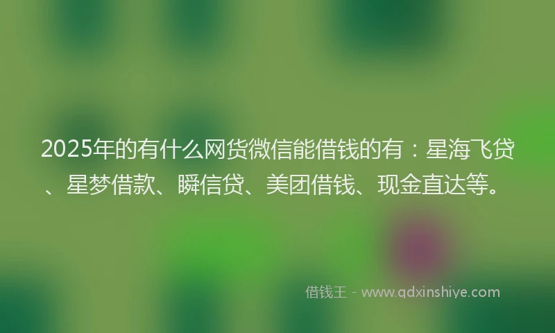2025年的有什么网货微信能借钱的有：星海飞贷、星梦借款、瞬信贷、美团借钱、现金直达等。
