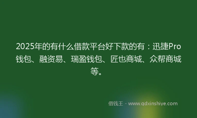2025年的有什么借款平台好下款的有：迅捷Pro钱包、融资易、瑞盈钱包、匠也商城、众帮商城等。