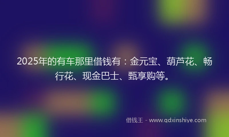 2025年的有车那里借钱有：金元宝、葫芦花、畅行花、现金巴士、甄享购等。