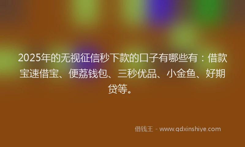 2025年的无视征信秒下款的口子有哪些有：借款宝速借宝、便荔钱包、三秒优品、小金鱼、好期贷等。