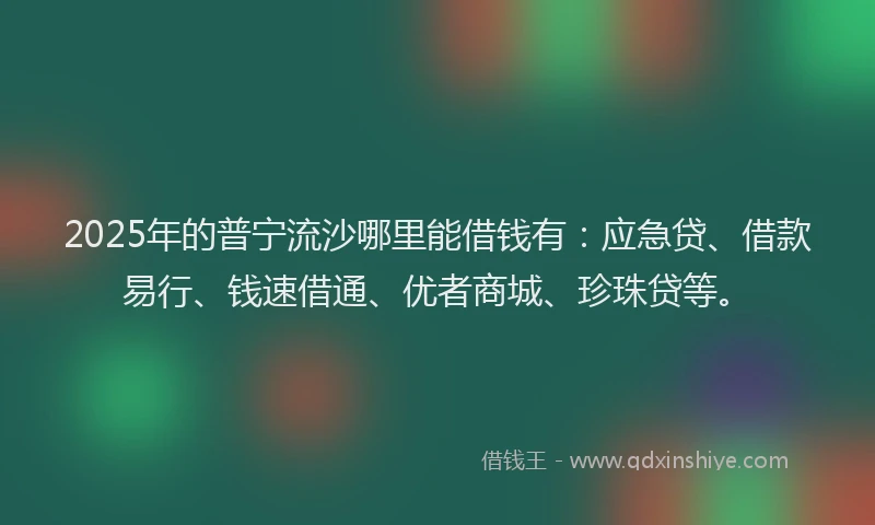 2025年的普宁流沙哪里能借钱有：应急贷、借款易行、钱速借通、优者商城、珍珠贷等。