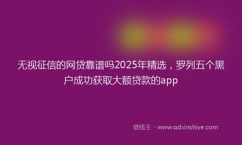 无视征信的网贷靠谱吗2025年精选，罗列五个黑户成功获取大额贷款的app