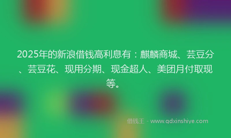 2025年的新浪借钱高利息有：麒麟商城、芸豆分、芸豆花、现用分期、现金超人、美团月付取现等。