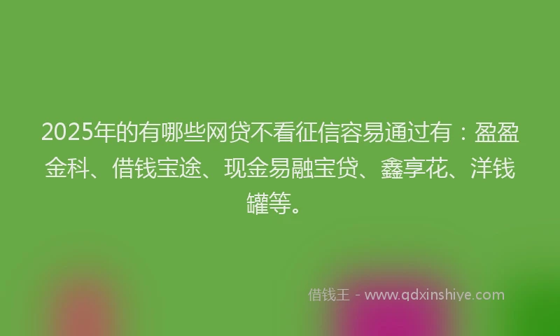 2025年的有哪些网贷不看征信容易通过有：盈盈金科、借钱宝途、现金易融宝贷、鑫享花、洋钱罐等。
