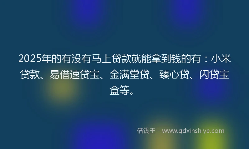 2025年的有没有马上贷款就能拿到钱的有：小米贷款、易借速贷宝、金满堂贷、臻心贷、闪贷宝盒等。