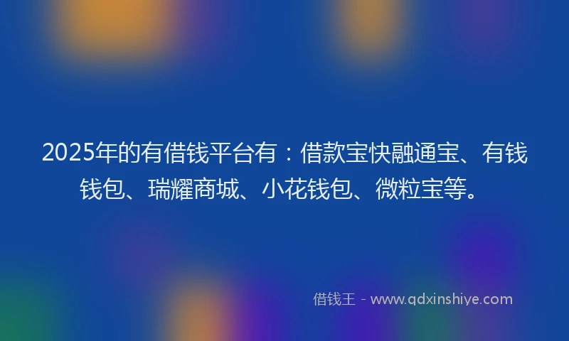 2025年的有借钱平台有：借款宝快融通宝、有钱钱包、瑞耀商城、小花钱包、微粒宝等。